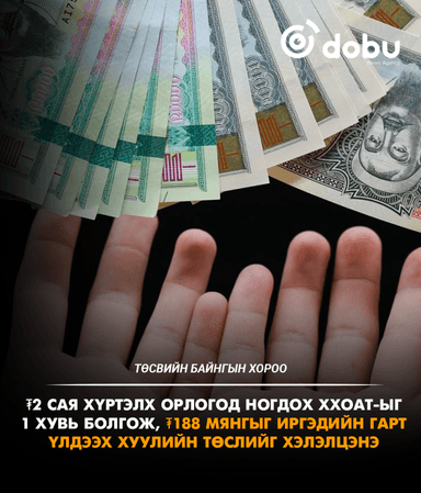 ТӨСВИЙН БАЙНГЫН ХОРОО: ₮2 сая хүртэлх орлогод ногдох ХХОАТ-ыг 1 хувь болгож, ₮188 мянгыг иргэдийн гарт үлдээх хуулийн төслийг хэлэлцэнэ