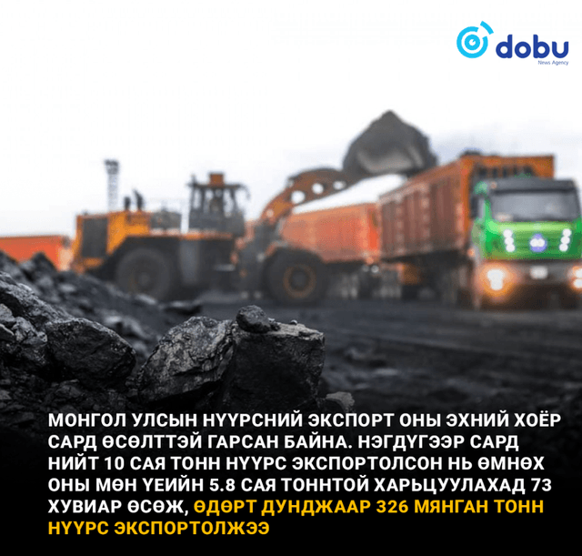 Нүүрсний экспорт оны эхний саруудад өсөлттэй байна