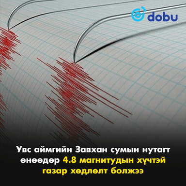 Увс аймгийн Завхан сумын нутагт өнөөдөр 4.8 магнитудын хүчтэй газар хөдлөлт болжээ