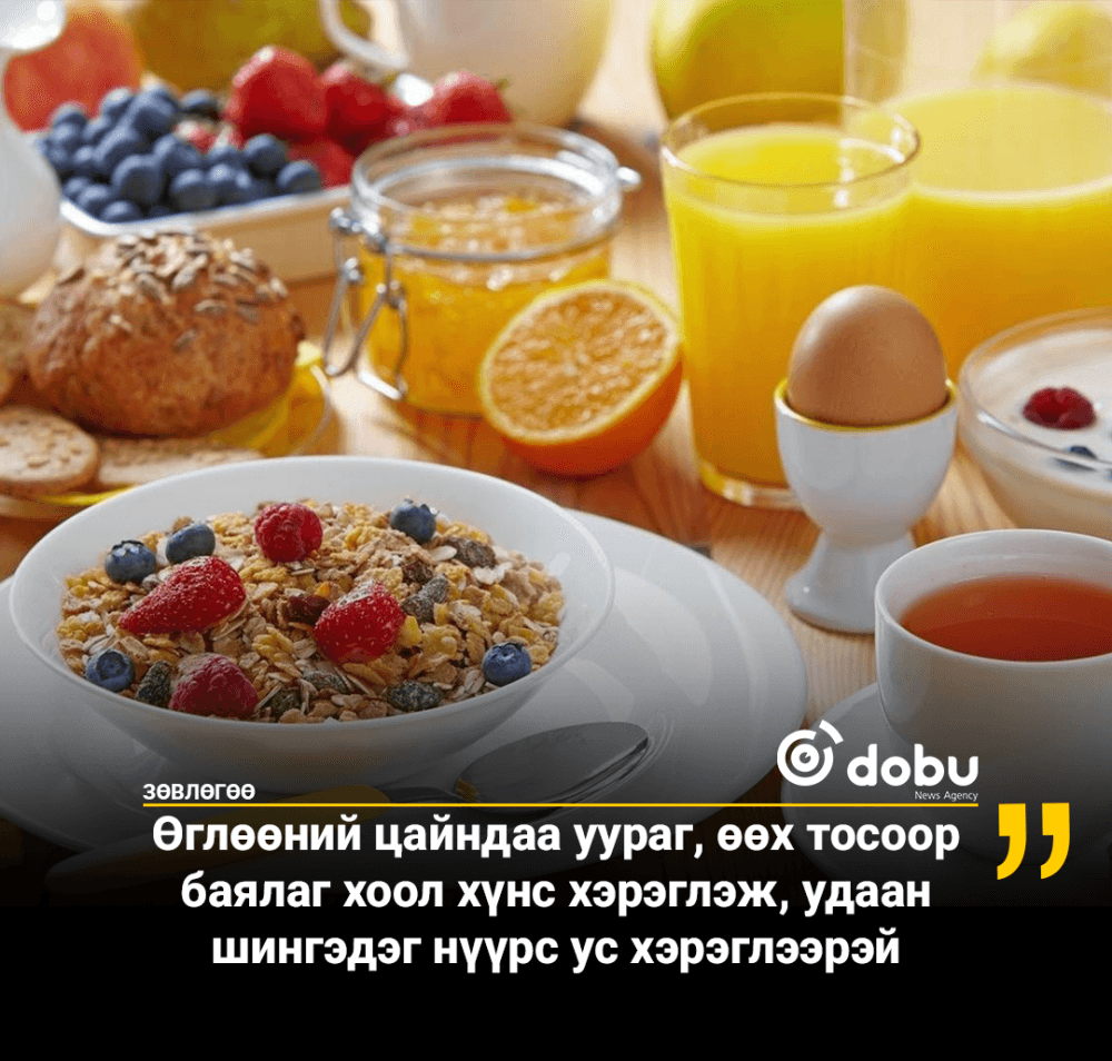 ЗӨВЛӨГӨӨ: Өглөөний цайндаа уураг, өөх тосоор баялаг хоол хүнс хэрэглэж, удаан шингэдэг нүүрс ус хэрэглээрэй